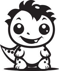 Friendly Dino Face Cute Black Cuddly Dino Charm Black Vector Icon