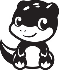 Charming Dino Chic Cute Black Cartoon Friendly Dino Face Vector Black Icon