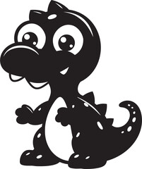 Cuddly Dino Charm Black Cartoon Icon Dino Delightful Cute Black Vector
