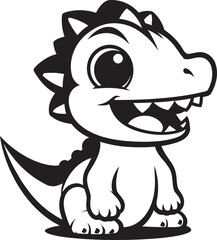Playful Dino Charm Cute Black Cartoon Sweet Dino Grin Black Logo Vector