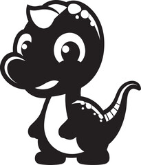 Dino Delightful Vector Black Cartoon Cheerful Dino Charm Cute Black Logo Icon