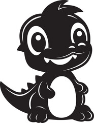Sweet Dino Grin Black Iconic Design Adorable Dino Joy Cute Black Vector