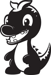 Joyful Dino Hug Cute Black Cartoon Lovely Dino Whimsy Black Logo Icon