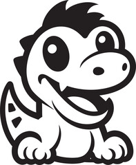 Sweet Dino Grin Vector Black Design Adorable Dino Joy Black Logo Cartoon