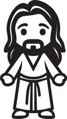 Divine Innocence Cartoon Jesus in Black Vector Messiahs Joy Cute Jesus Icon in Black