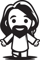 Blessed Guardian Cute Black Vector Sacred Presence Cartoon Jesus in Black