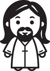 Heavenly Joy Cartoon Jesus Black Icon Kind Savior Cute Jesus Black Vector