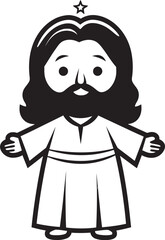 Peaceful Light Cartoon Jesus Icon Divine Love Cute Black Design