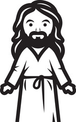 Messiahs Joy Cute Jesus Icon in Black Heavenly Light Cartoon Jesus Logo in Vector