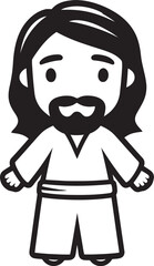 Heavenly Shepherd Cartoon Jesus Icon Sacred Comfort Black Vector Jesus Icon