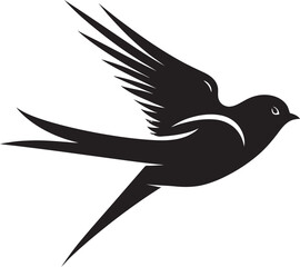Elegant Flight Fantasia Cute Bird Vector Whimsical Winged Charm Black Iconic Design