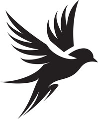 Aerial Serenity Black Logo Bird Icon Harmonious Soar Cute Flying Bird Design