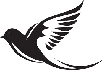 Serene Avian Grace Cute Vector Bird Majestic Winged Elegance Black Icon