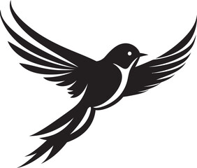 Serene Winged Fantasia Cute Logo Icon Majestic Feathered Grace Black Vector