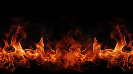 Fototapeta premium Fire flames on black background blank copy space on center and top