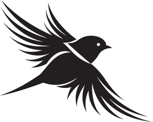 Ethereal Flight Cute Black Logo Bird Dynamic Glide Flying Bird in Black