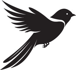 Dynamic Glide Flying Bird in Black Aerodynamic Whimsy Cute Black Bird