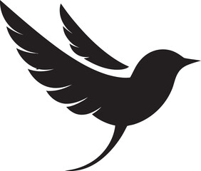 Ethereal Flight Cute Black Bird Design Dynamic Ascend Flying Bird in Black