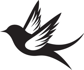 Whimsical Glide Cute Black Vector Bird Aerial Euphoria Flying Bird in Black