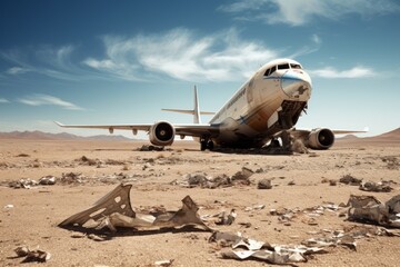 Fototapeta na wymiar Plane crash in an abandoned region