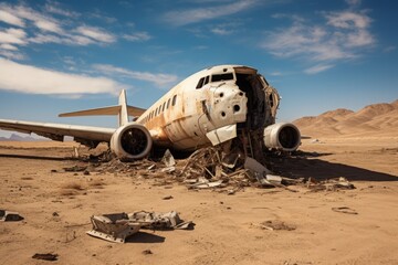 Fototapeta na wymiar Airplane accident in a desolate area
