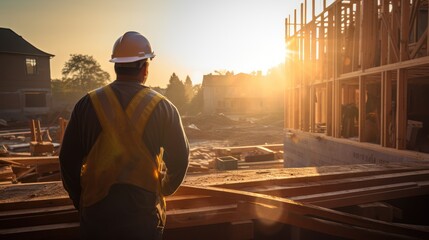 A man is looking at the situation at a building construction work site.