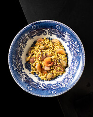 Dark Mood Dining: Traditional Sardinian Fregola with Seafood Sensation – Shrimp, Mussels, Cuttlefish
