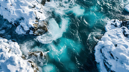 Aerial view of arctic ice in the ocean, Artificial Intelligence - obrazy, fototapety, plakaty