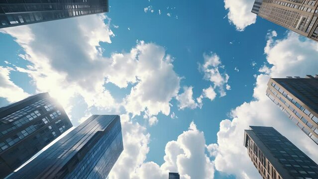 Beautiful view of clouds moving over tall buildings. video 4k
