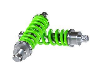 pair of green shock absorber isolated on white.