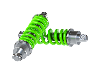 pair of green shock absorber isolated on white.