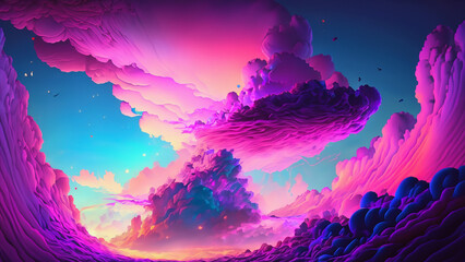 Fototapeta na wymiar Abstract illustration with beautiful colorful thick clouds in the colorful sky. 4K wallpaper