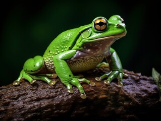 Fototapeta premium A green frog in on the rock.
