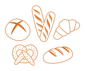 Bread and bakery vector design art. Cute icon of kinds of fresh tasty bread  - obrazy, fototapety, plakaty