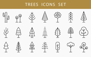 Tree Line Icon Set. Vector Logo Shapes Collection