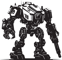 Mechanical Enforcer War Logo Design Combat Vanguard Black Robot Icon