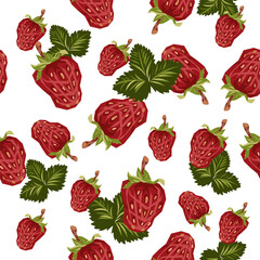 Strawberry summer seamless pattern and decorative texture design, hand drawn vector illustration isolated on white background. Strawberry colorful pattern for food packaging and kitchen textiles.