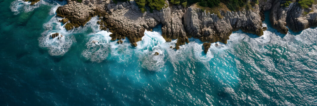 Aerial view of sea waves and fantastic Rocky coast, Montenegro