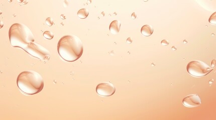 Water drops on cream backdrop. Abstract beige background with water bubbles.