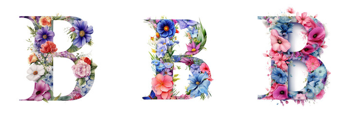 Floral font letter B on white background