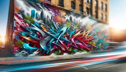 An urban graffiti art background, ideal for Adobe Stock, in a 16_9 ratio, detailed, with no text.