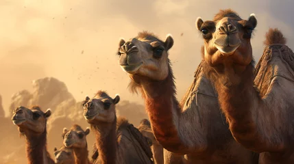 Foto op Plexiglas beautiful camels close up in the desert. © Anna