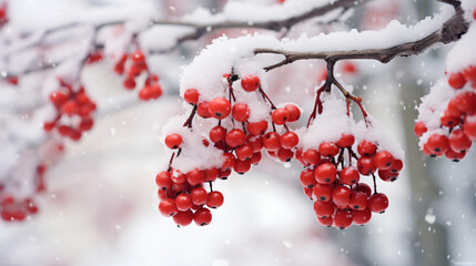 Fototapeta na wymiar Bunches of viburnum with red berries