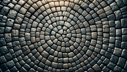 A textured cobblestone street from above, ideal for Adobe Stock, in a 16_9 ratio, detailed, and with no text.
