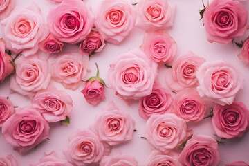 Top view of light pink rose flower heads