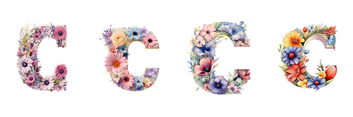 Floral font letter C on white background