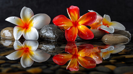 spa stones and frangipani