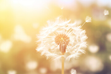 Fluffy dandelion in sunlight abstract natural texture delicate flower with seeds close up