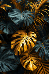 Tropical palm leaves pattern background gold