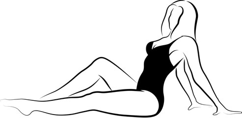 woman in beachwear  sitting down